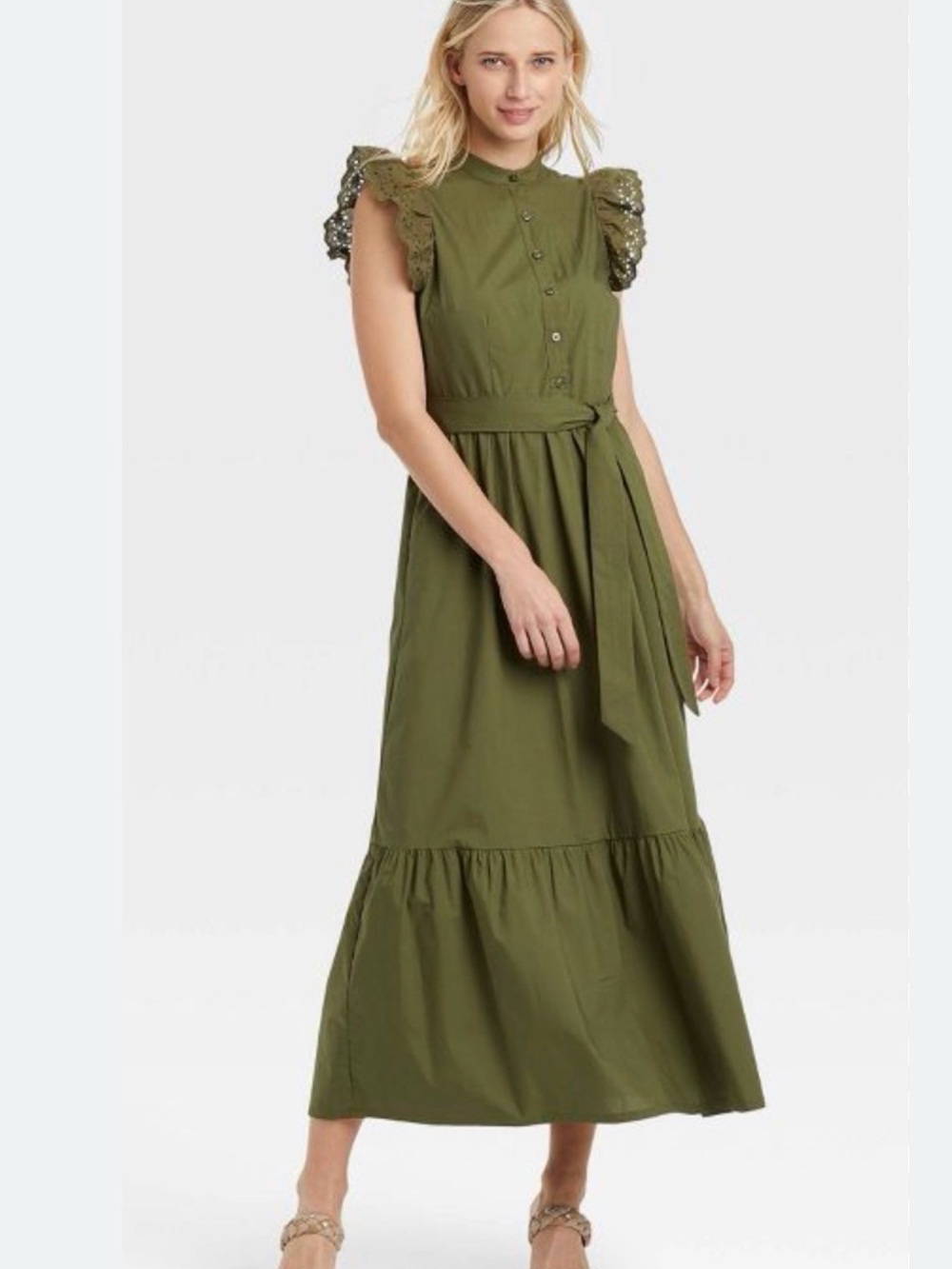 Who What Wear Olive Sleeveless Button-Front Maxi Dress